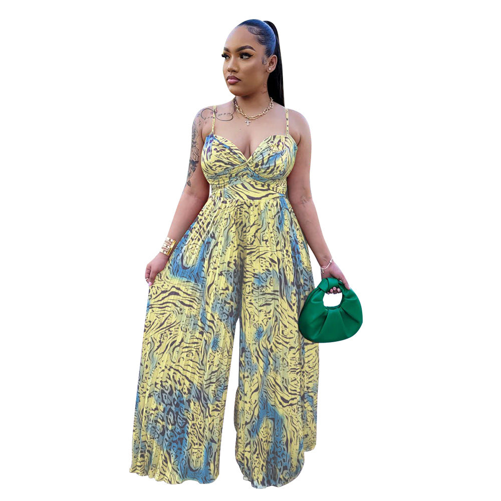 Ladies Fashion Printed Strap Pleated Jumpsuit 11