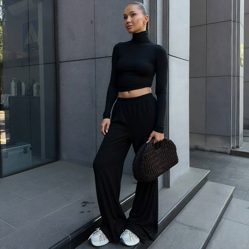 Women Fall/Winter Casual Turtleneck Long-Sleeved Top and Pants Two-Piece Set 19