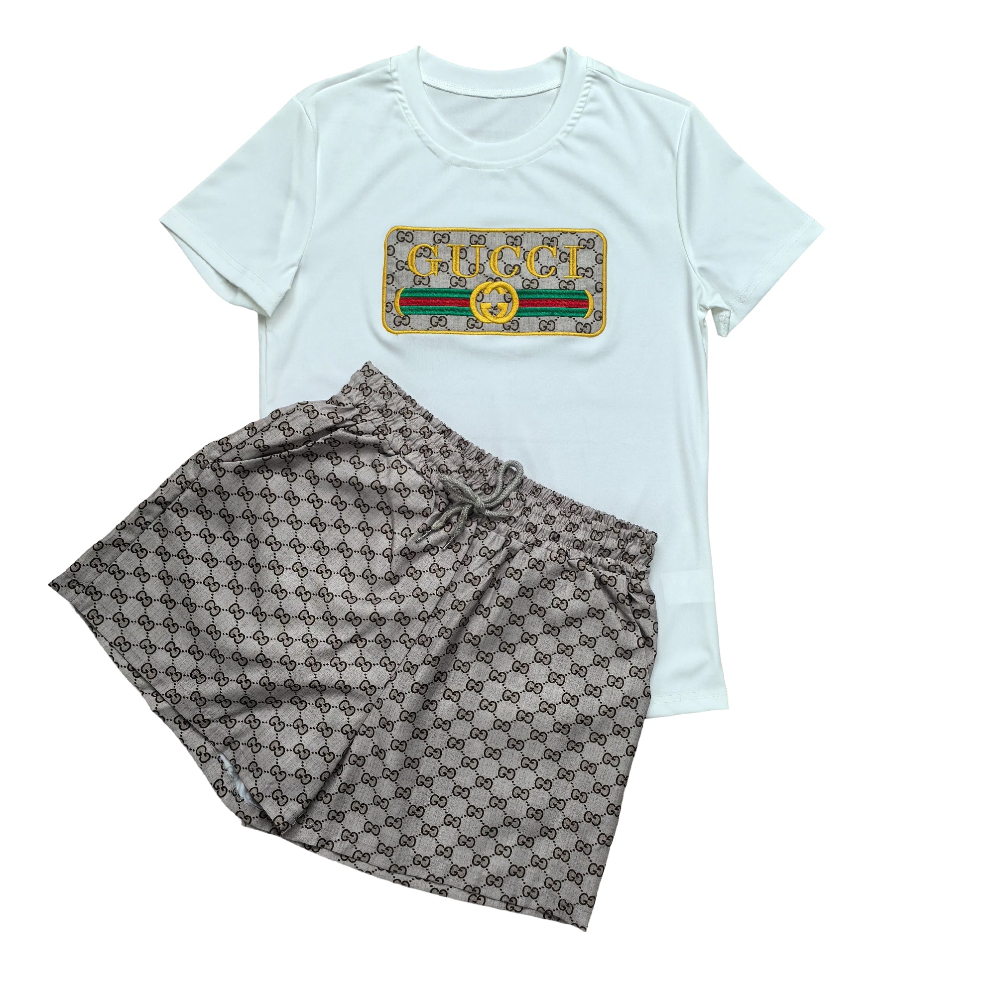 Women summer embroidered + printed short-sleeved Top and shorts two-piece set 12