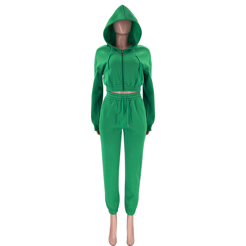 Women Autumn and Winter Zipper Hoodies and Pant Casual Sports Two-piece Set 18