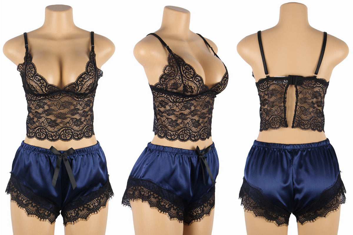 Valentine's Day Sexy Lingerie Casual Sexy Straps Two-Piece Pajamas Set 13