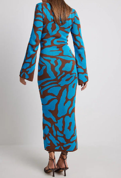 spring and autumn slim fashion printed dress 5