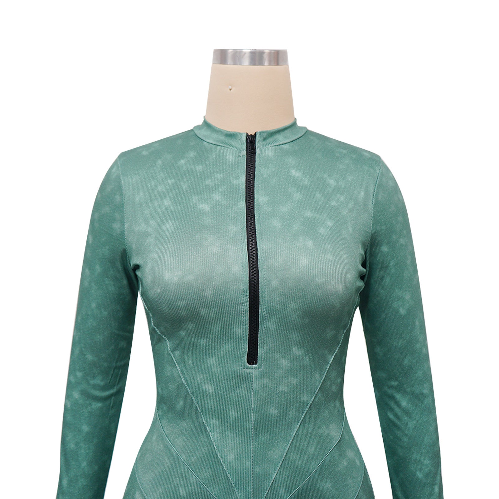 Women's Ribbed Printed Sexy V-Neck Tight Fitting Zipper Jumpsuit 16