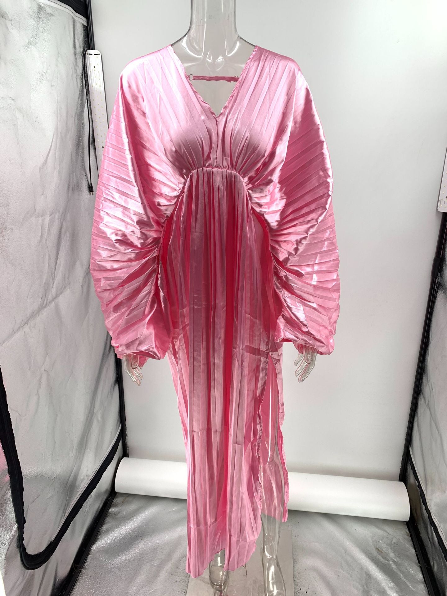 Autumn Sexy Plus Size Solid Color Pleated Elastic Waist Dress 11