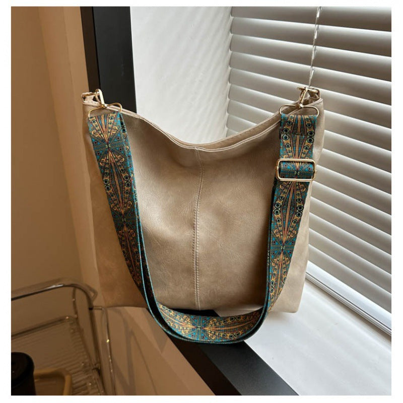 Women Solid PU-Leather Single Shoulder Handbag Single Shoulder Crossbody Bucket Bag 3