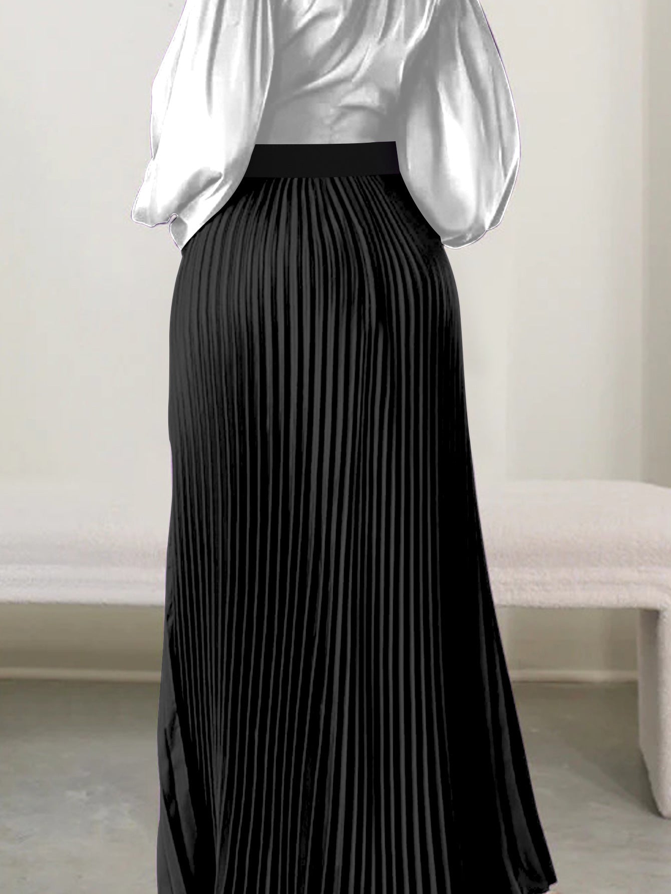 Women's Fashion Elegant Belted Plus Size Long Pleated Skirt 6