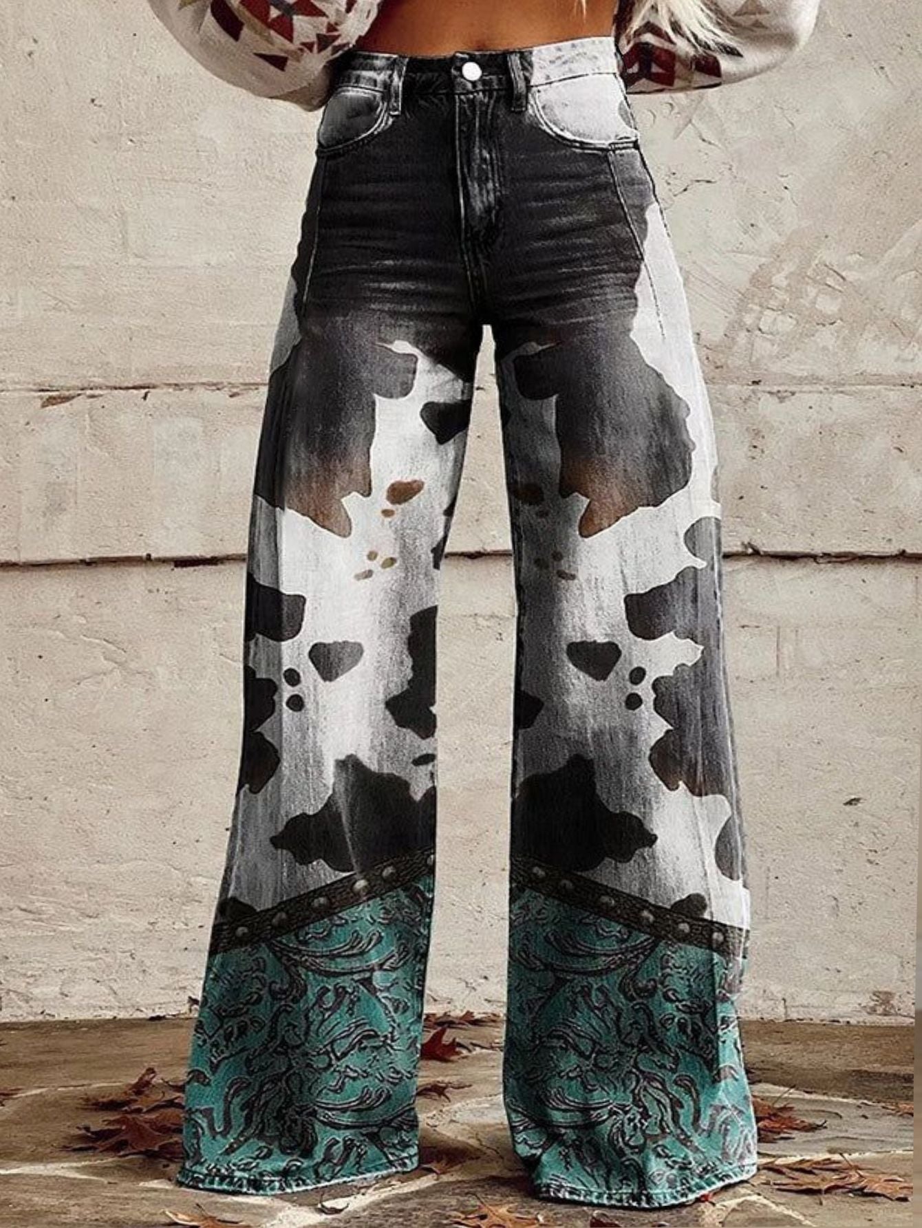 Women Spring Summer Printed Wide Leg Pants