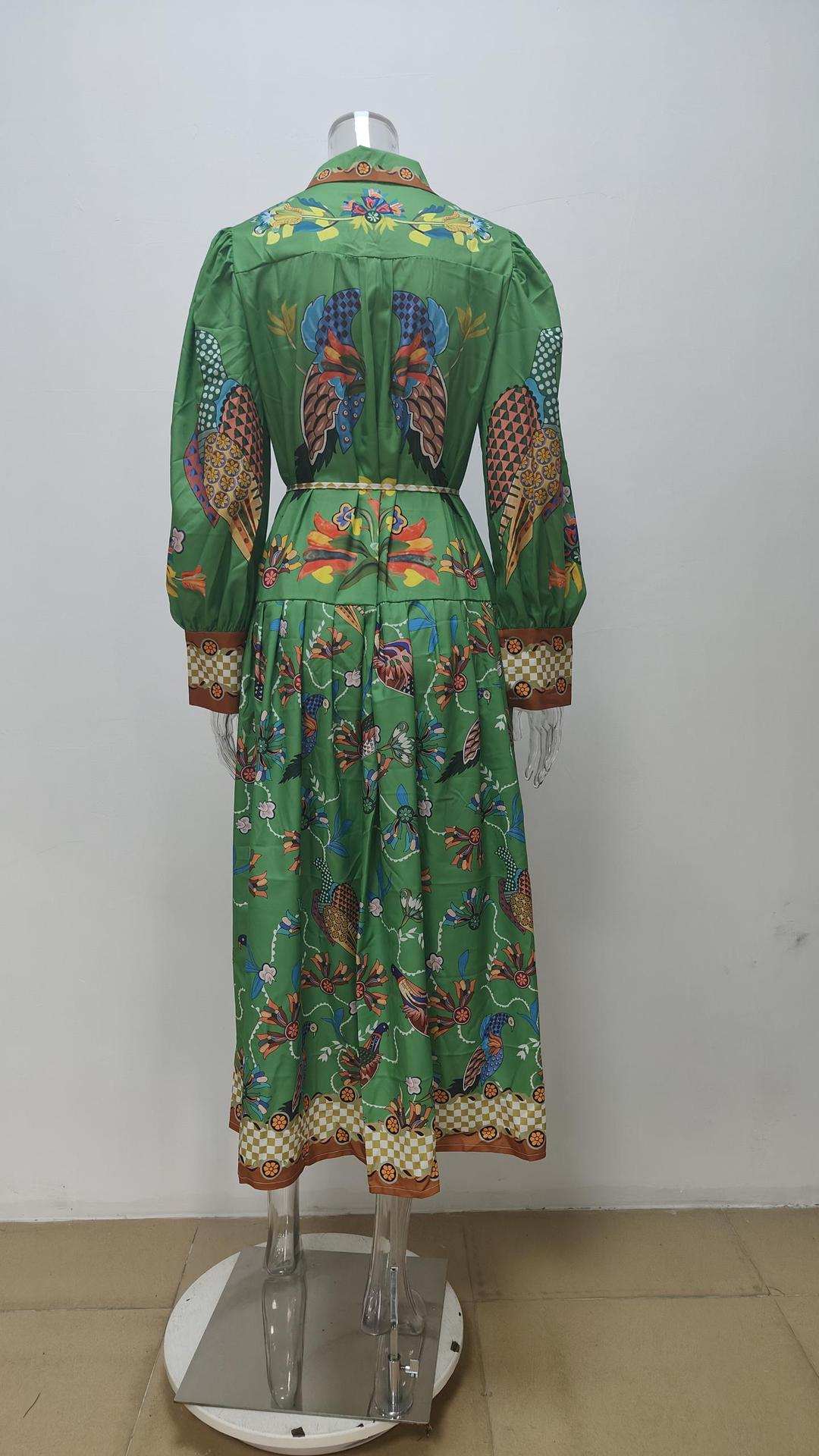 Women Chic Balloon Sleeve Turndown Collar Long Sleeve Dress 47