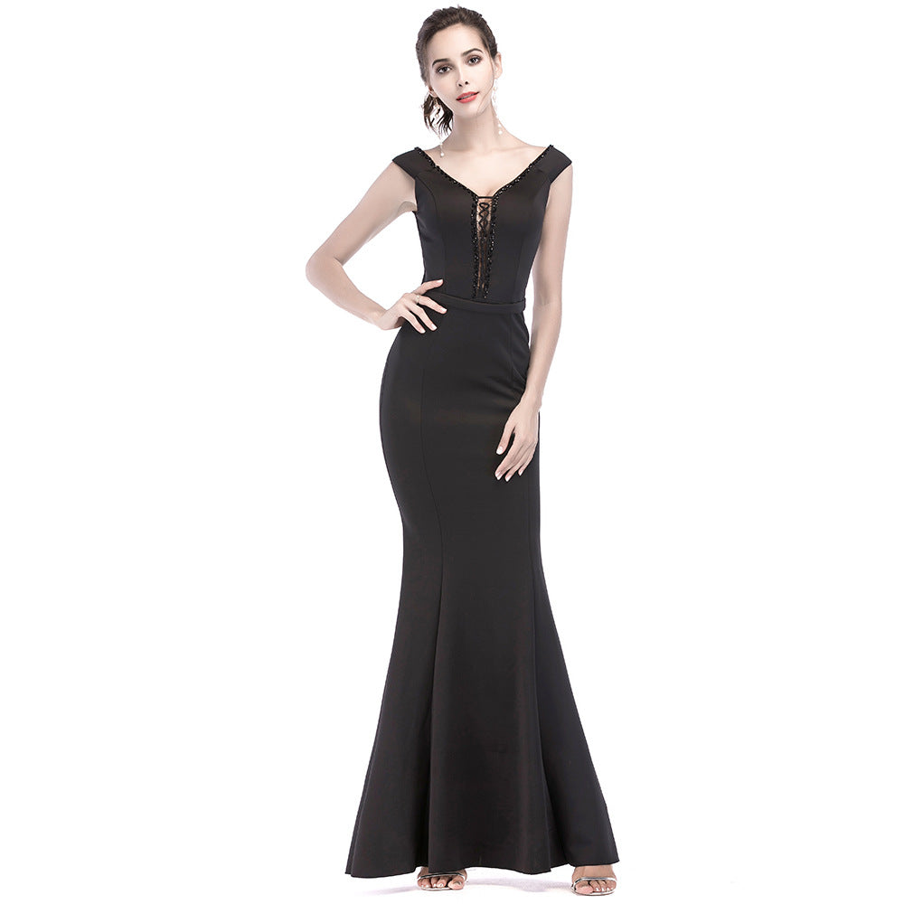 Women Elegant V Neck Slim Formal Party Maxi Mermaid Evening Dress 5