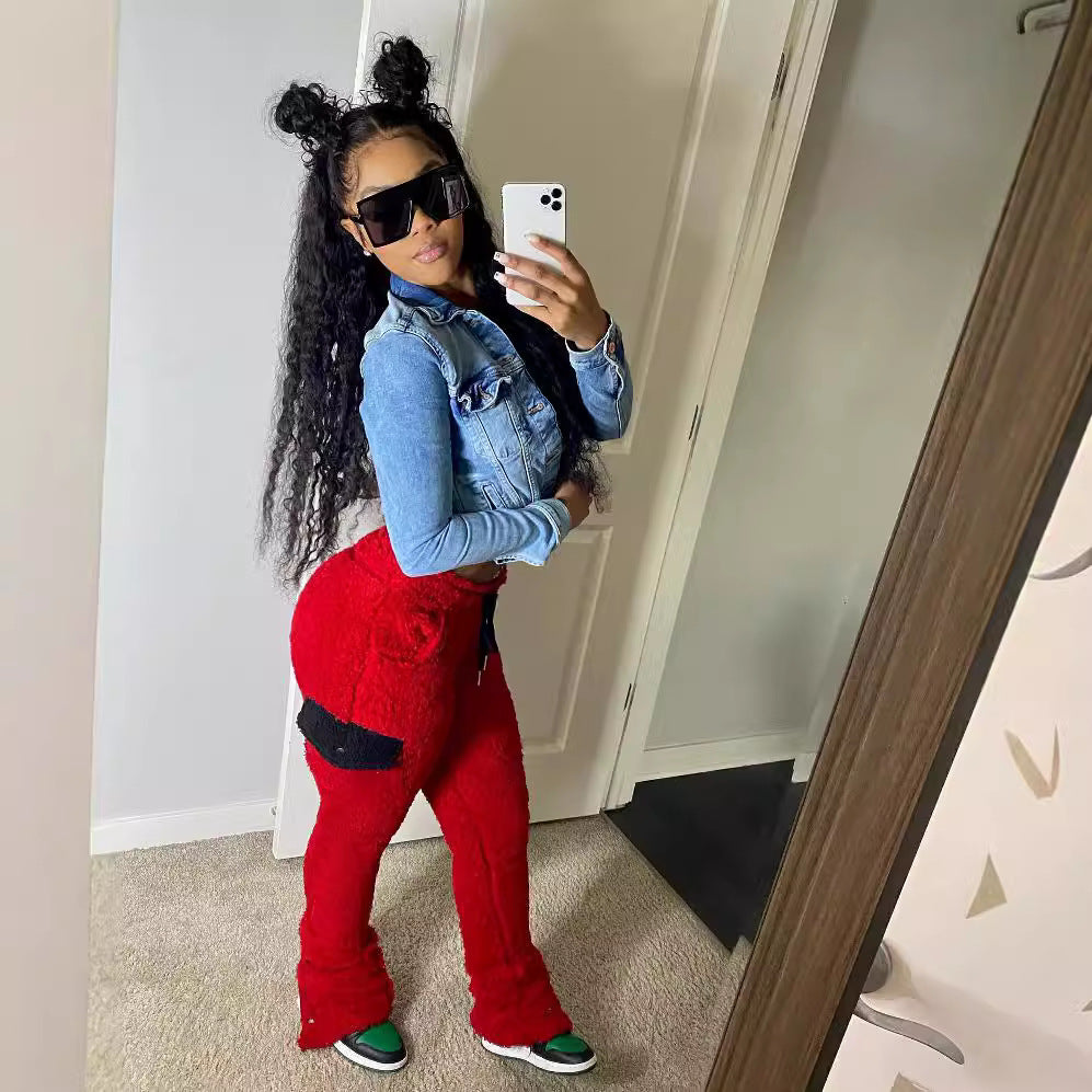 Women's Autumn Winter Fashion Slim Fleece Casual Trousers 4