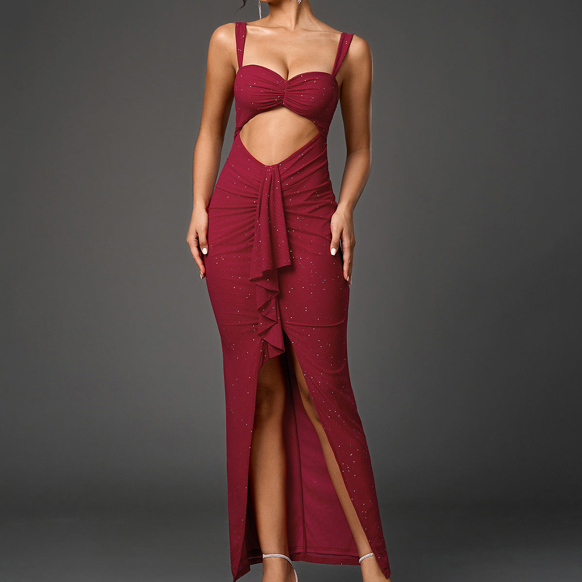 High-Low Slit Low Back Mesh Fishtail Dress 5