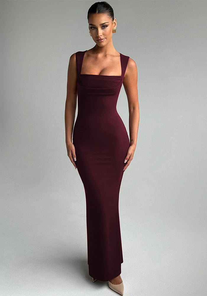 Women's Spring Summer Fashion Square Neck Sleeveless Slim Waist Slim Long Dress