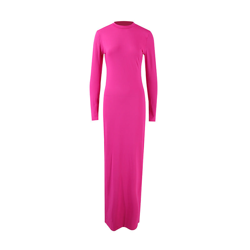 Women Round Neck Long Sleeve Bodycon Maxi Dress 10
