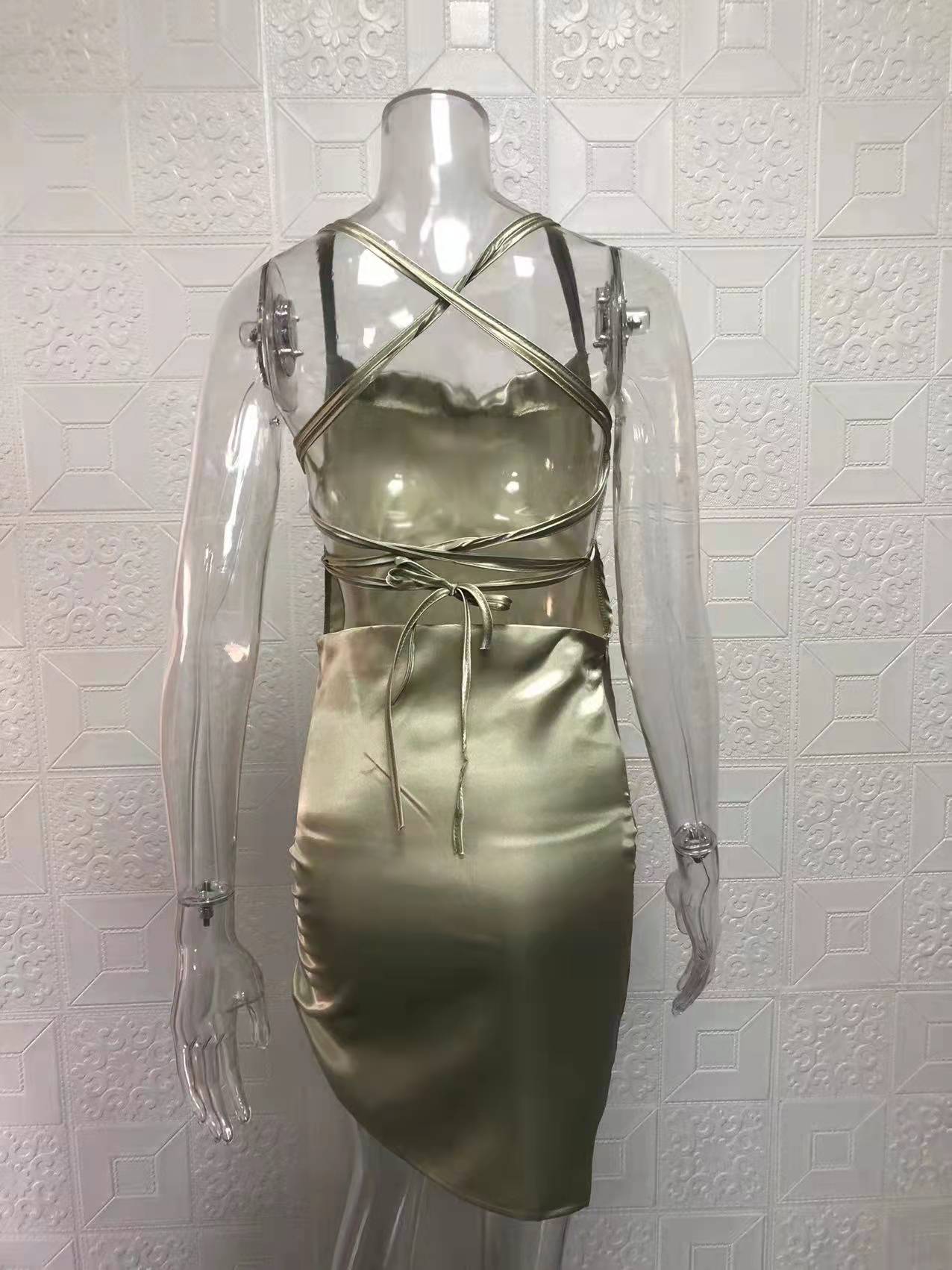 Women Sexy Strapless Pleated Backless Hollow Strap Dress 37