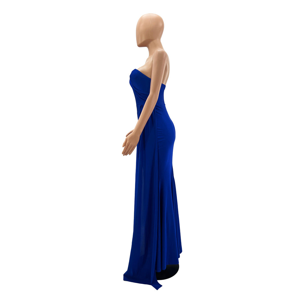 Women Sexy Sleeveless One Shoulder Split Evening Dresses 9