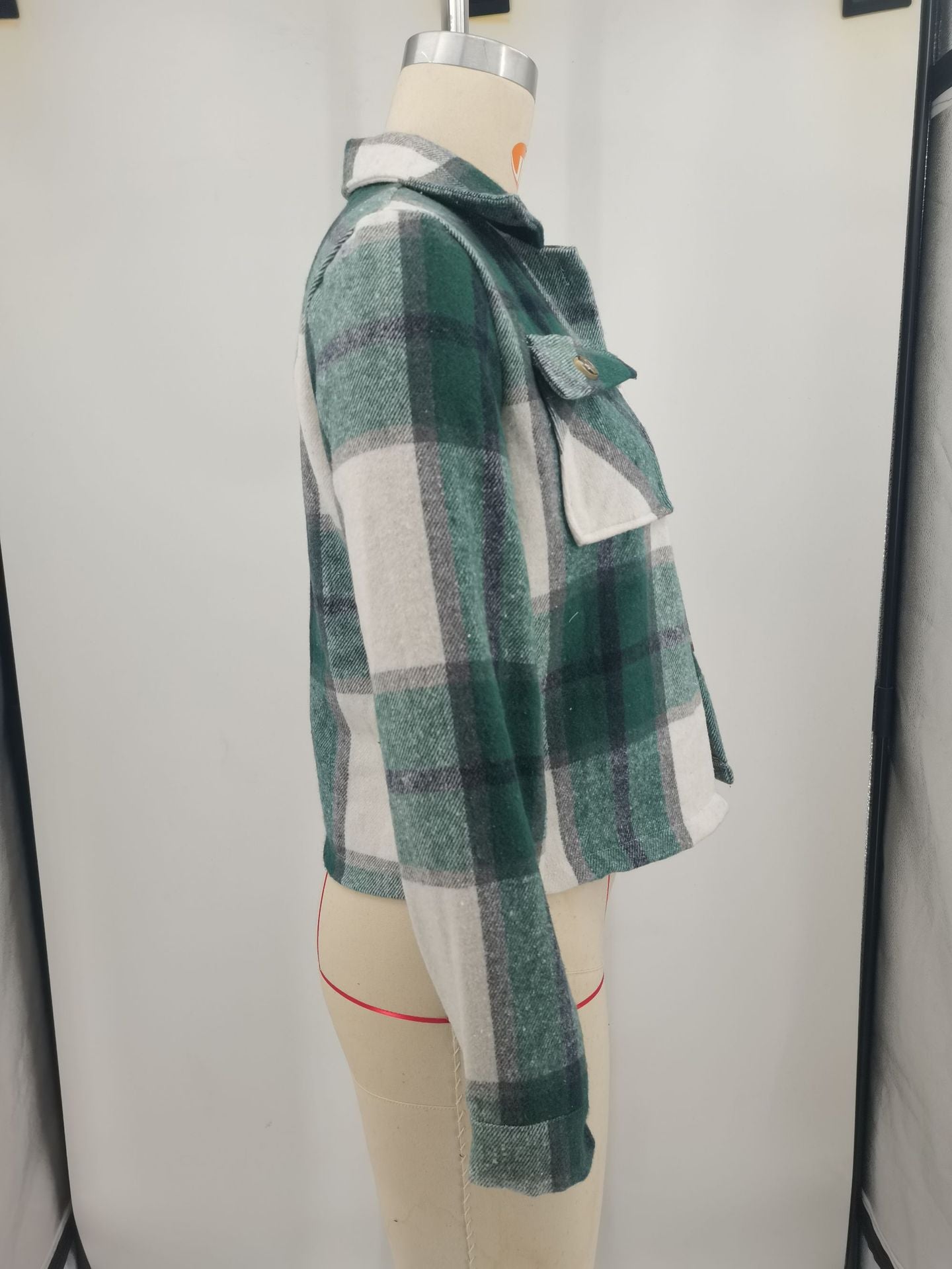 Women Autumn and Winter Plaid Crop Shirt Top 12