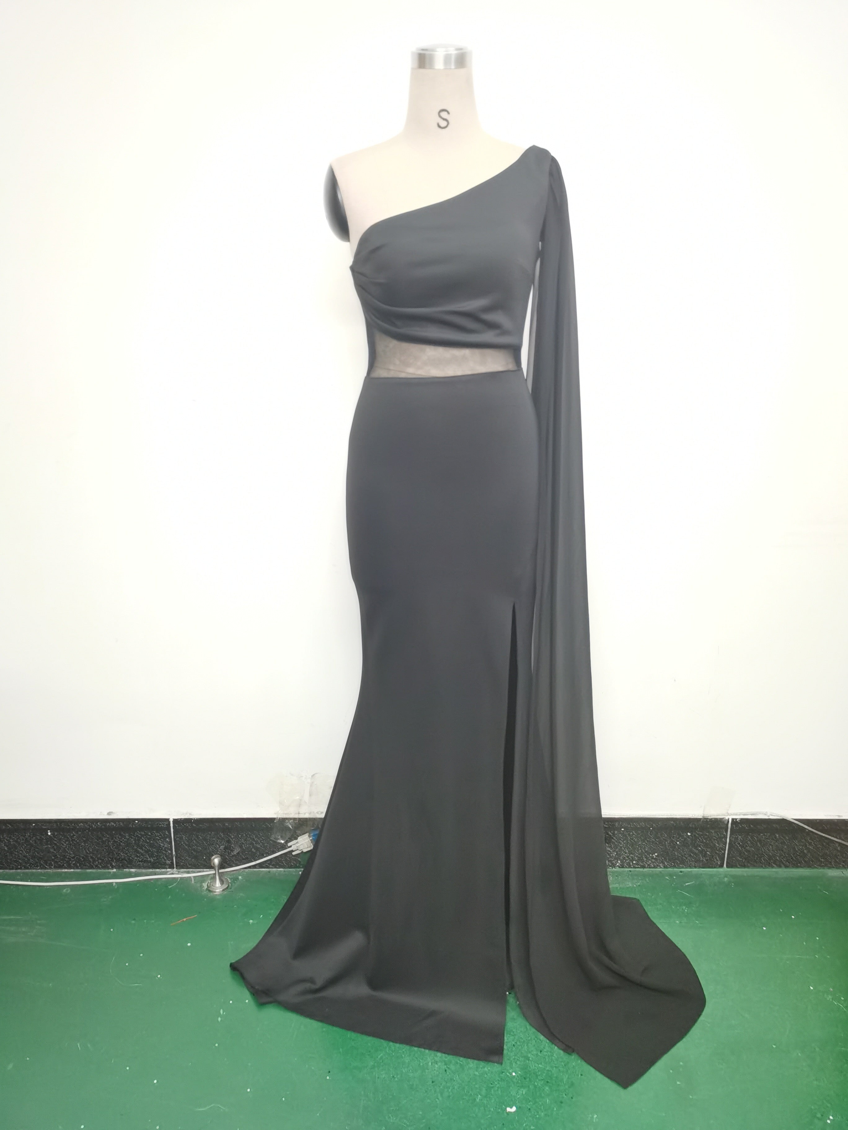 Women One Shoulder Slant Back Patchwork Mesh Formal Party Evening Dress 27