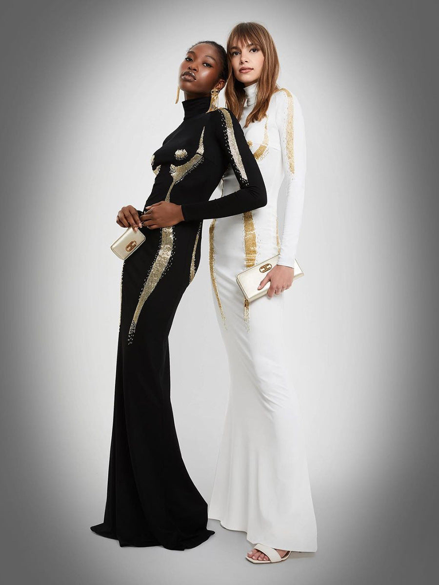 Women's Autumn Fashion Print Long Sleeve Turtle Collar Casual Dress