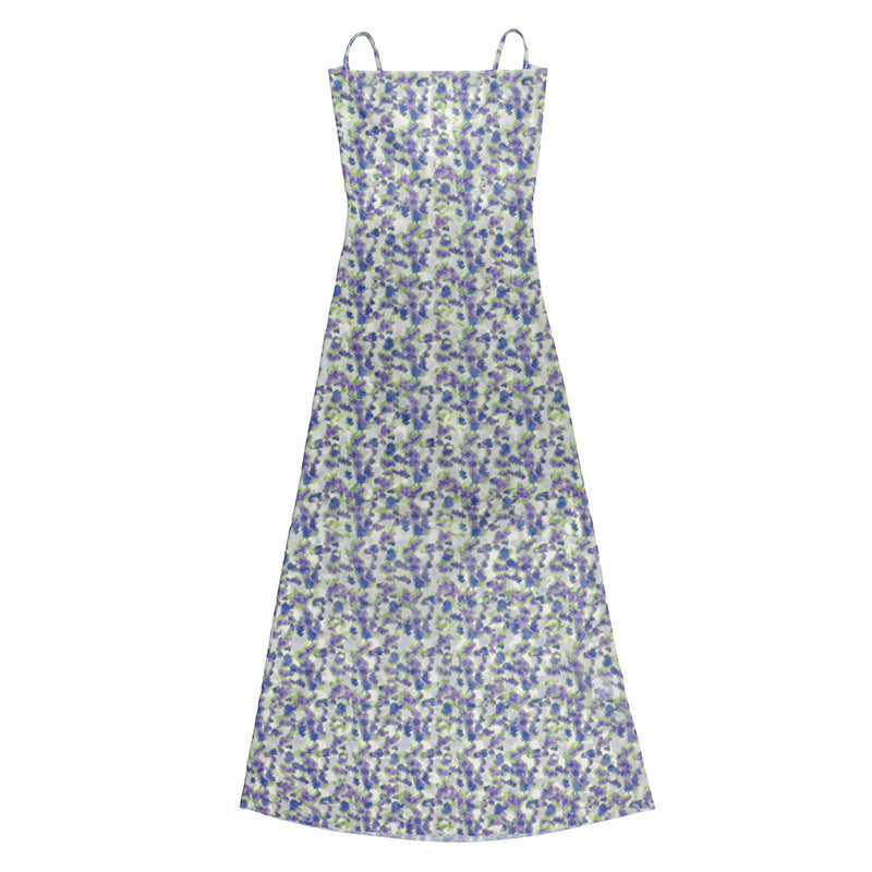 Women French floral summer printed Backless Strap Dress 9