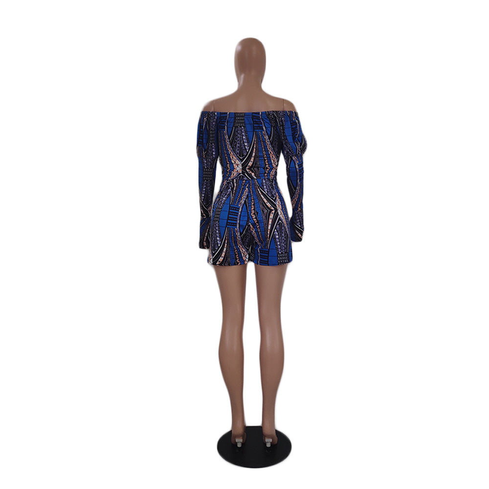 Summer Sexy Blue Long Sleeve Printed Fashion Casual Shorts Set 5