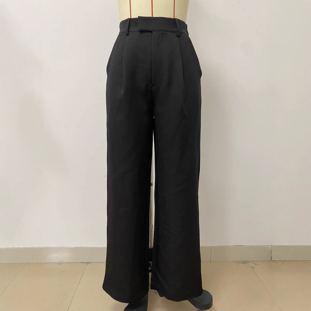 Career Women's Fashion Casual Elegant Loose Pocket Straight Pants 6