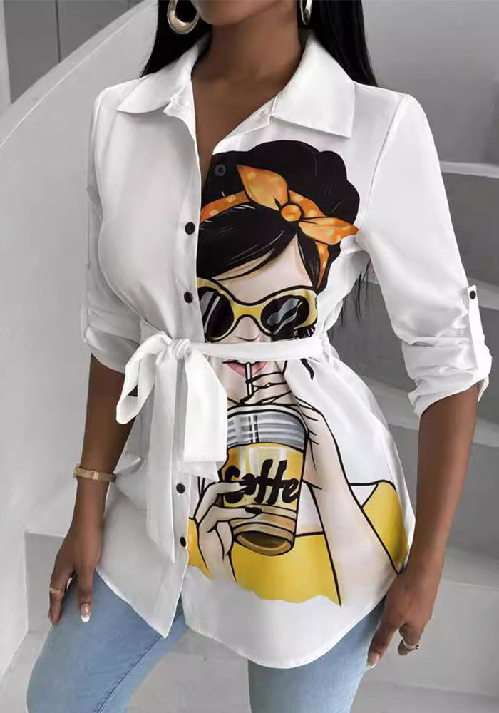 Women cartoon printed shirt (including belt)