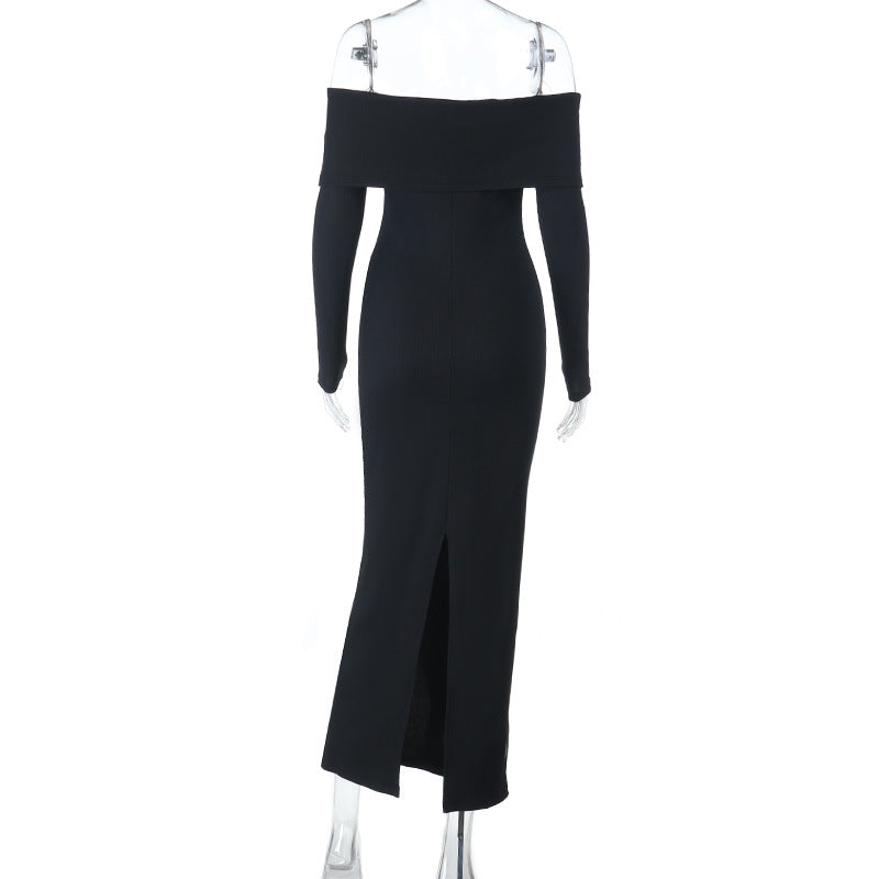 Beaded Off-Shoulder Dress Autumn Chic Slim Evening Gown 8