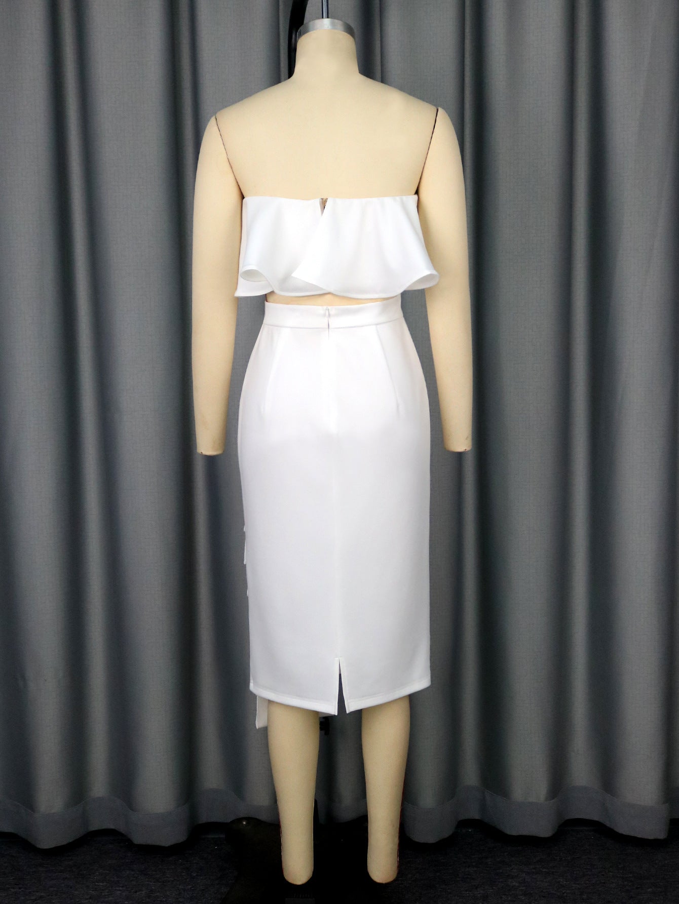 Sexy Strapless Peplum Top & Elegant White Asymmetric Bodycon Skirt Two-Piece Set 5
