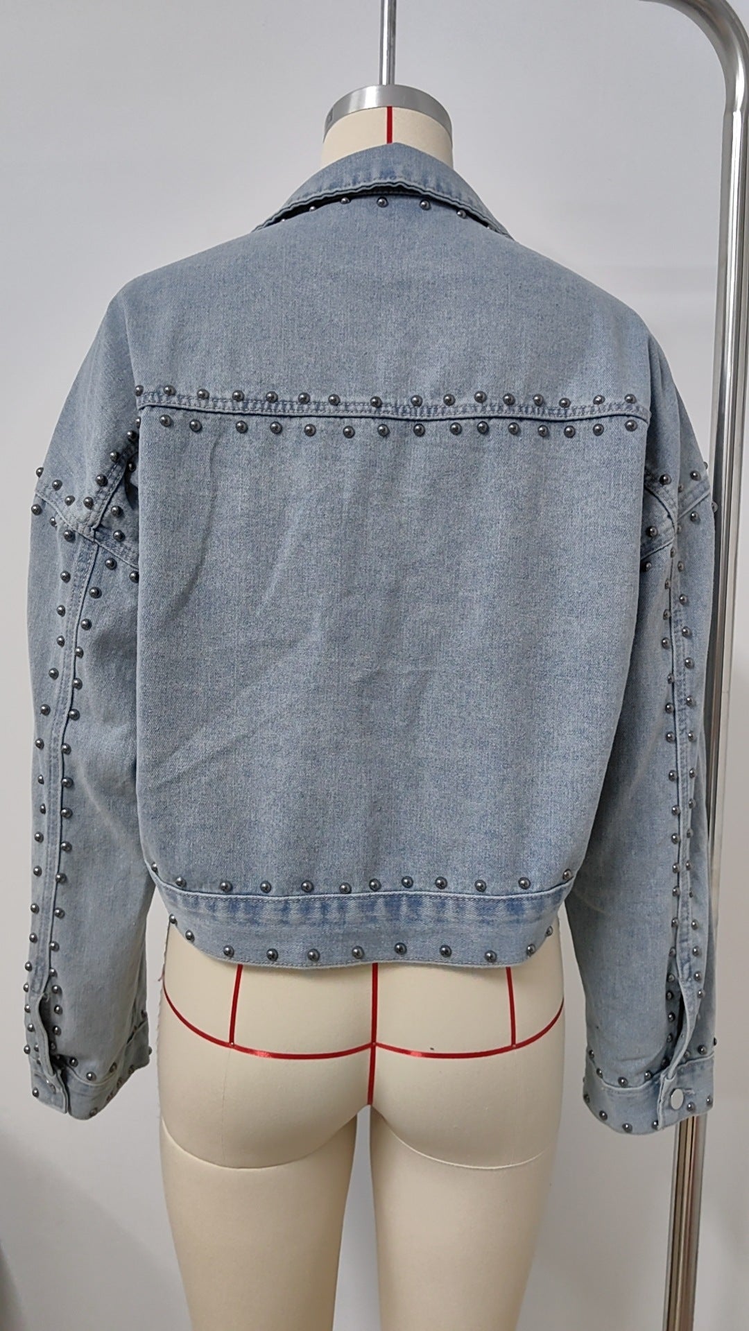 Women's Loose Long-Sleeved Rivet Denim Jacket Tops 11