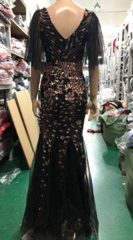 Women Gold Ladies Long Sequins Evening Dress Banquet Mermaid Dress 9