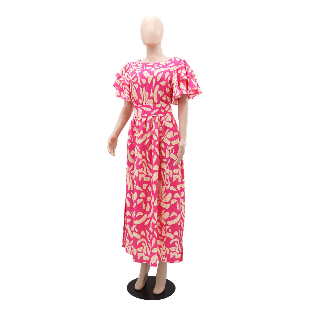 Chic Casual Spring And Summer Women's Printed Short Sleeve Long Dress 6