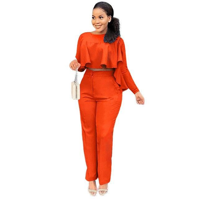 Women'S Autumn And Winter Solid Color Hollow Long-Sleeved High-Waisted Wide-Leg Pants Two-Piece Set 3
