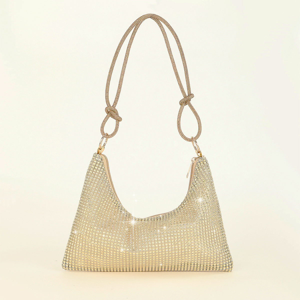 Mesh Rhinestone Knotted Armpit Bag Diamond-Encrusted Trendy Shoulder Evening Bag 5