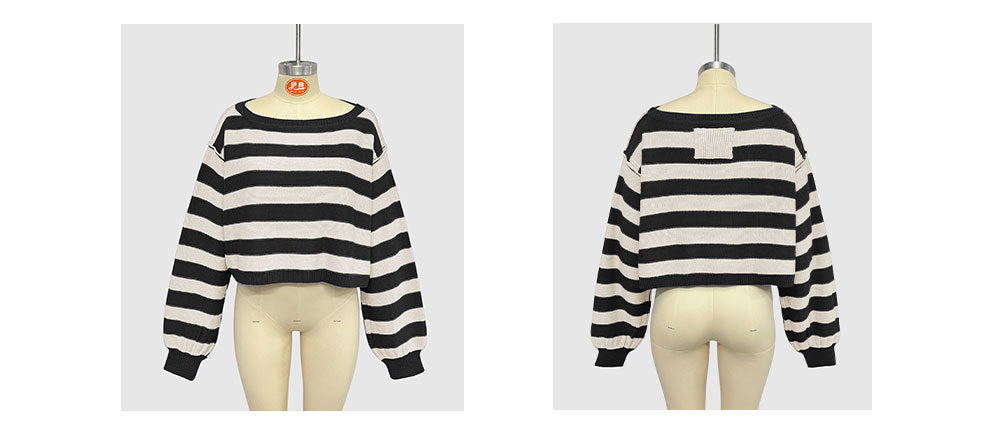Women Striped Long Sleeve Sweater 16