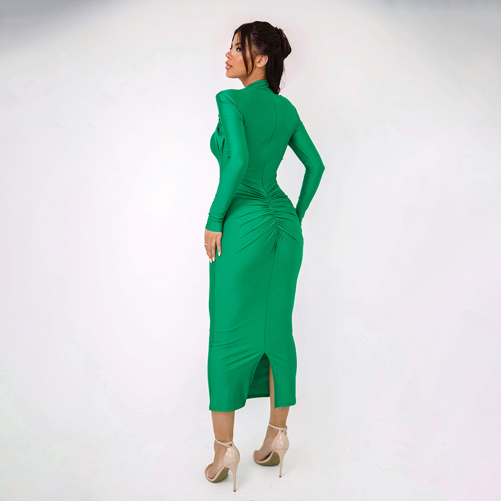 Autumn Sexy Hollow Long Sleeve High Waist Slim Long Dress 5