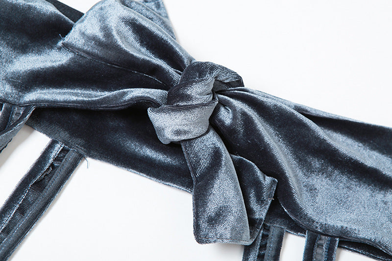 Autumn Women's Sexy Velvet Turtleneck Dress High Waist Straps Bell Bottom Pants Two Piece Set For Women 17