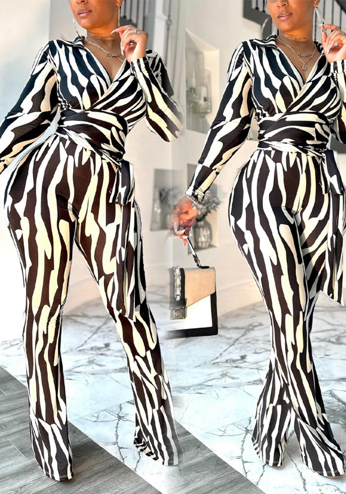 Women's zebra print slim waist  Pants Sets