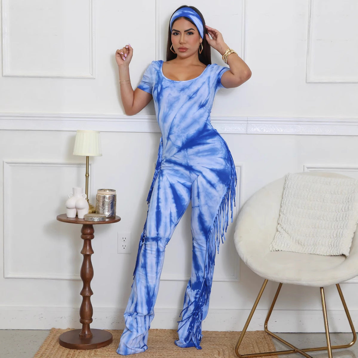 Women Tie-dye Tassel Jumpsuit
