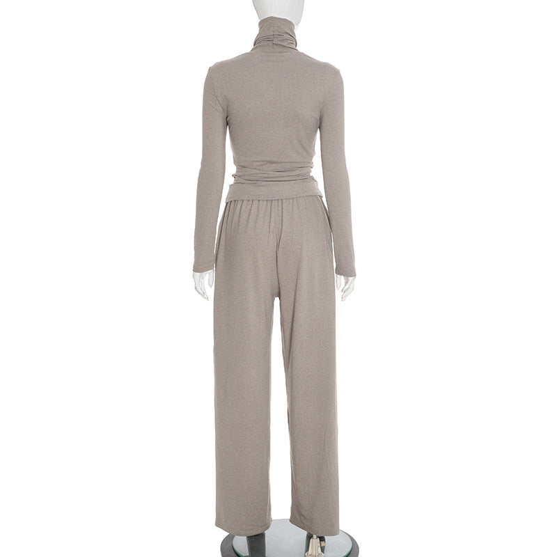 Women Fall/Winter Casual Turtleneck Long-Sleeved Top and Pants Two-Piece Set 9