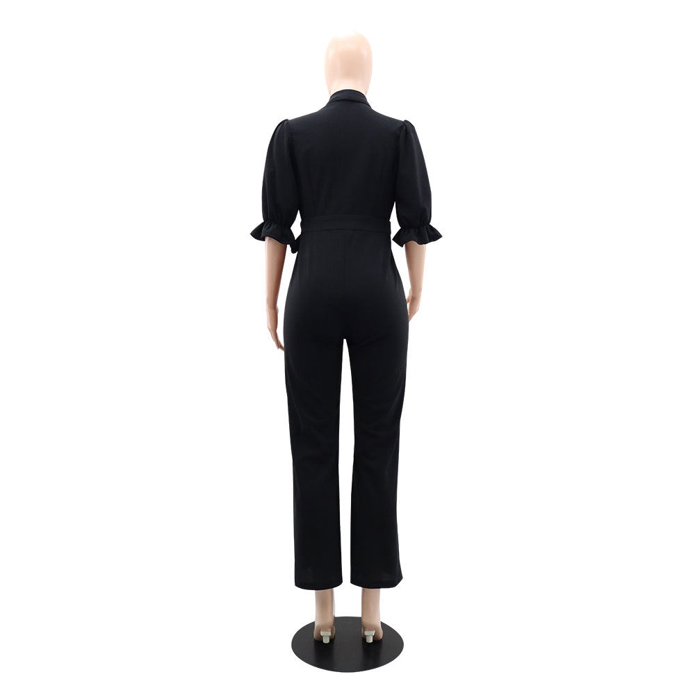 Chic Deep V High Waist Tie Career Women's Jumpsuit 6