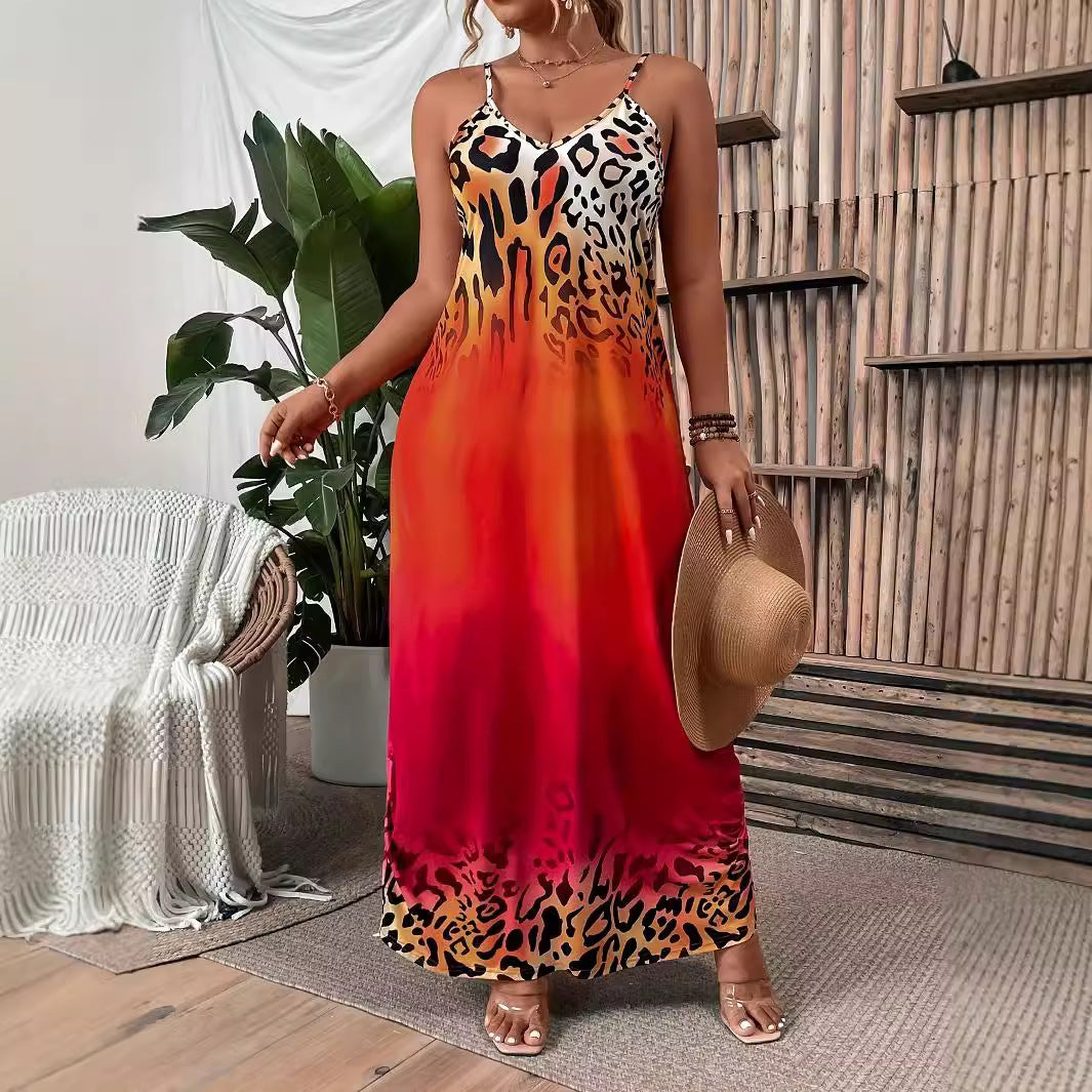 Women African summer knitting leopard print Strap Dress 4