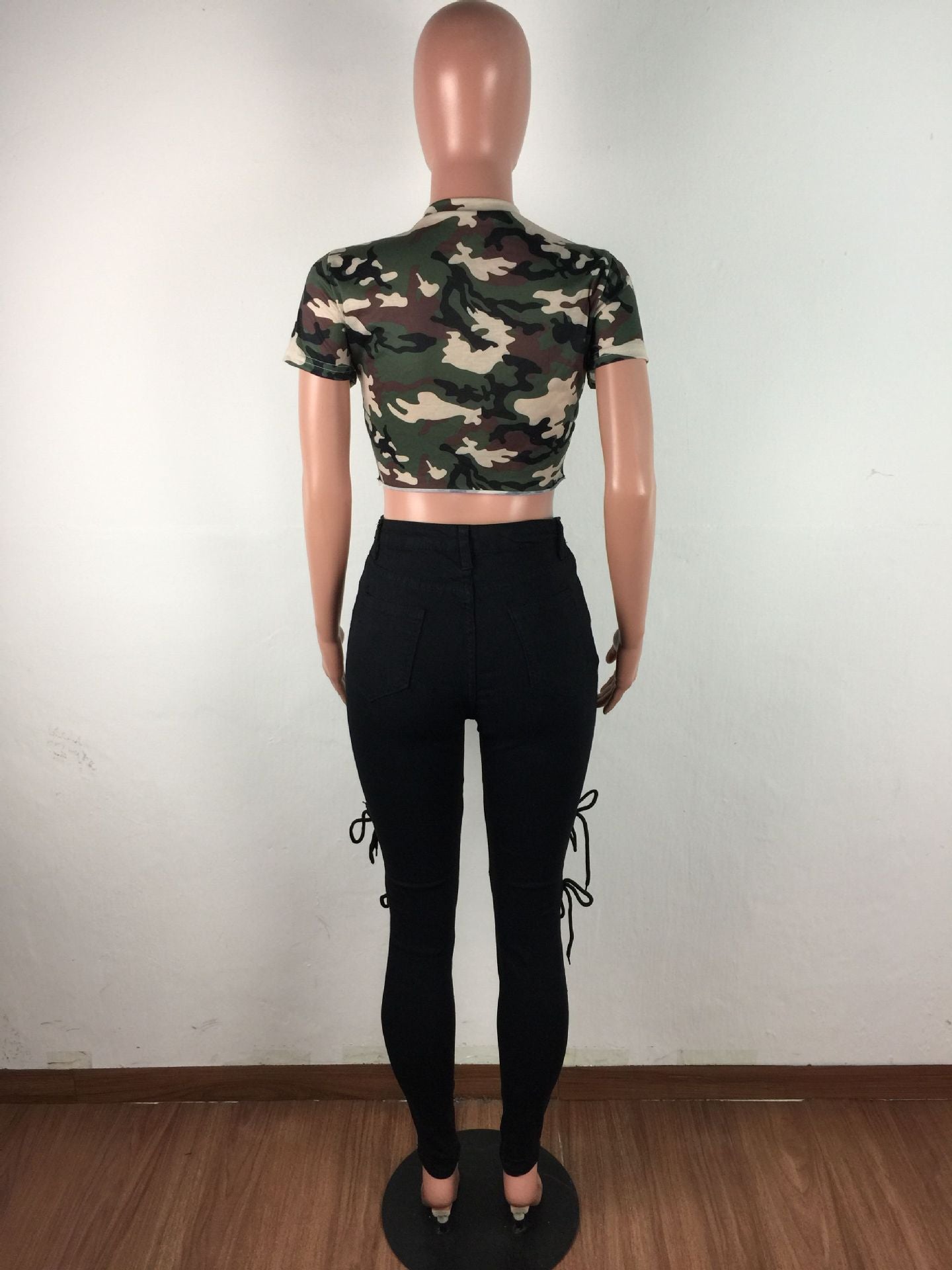 Fashion Women's Ripped Lace-Up Slim Fit Sexy Denim Pants 9