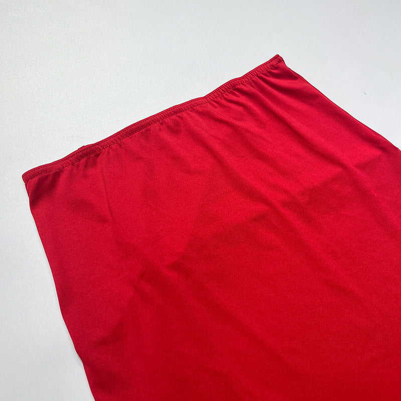 Women Sexy Tie-Wrap Chest Solid Top And Slit Skirt Two-piece Set 15