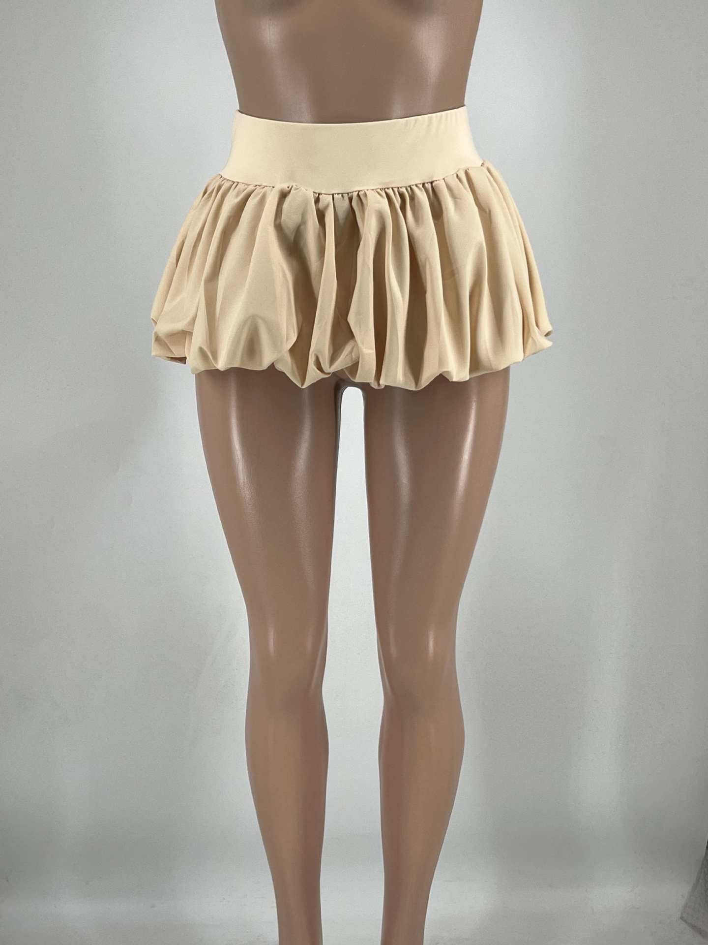 Women Solid Stretch Pleated Skirt Bubble Skirt 26