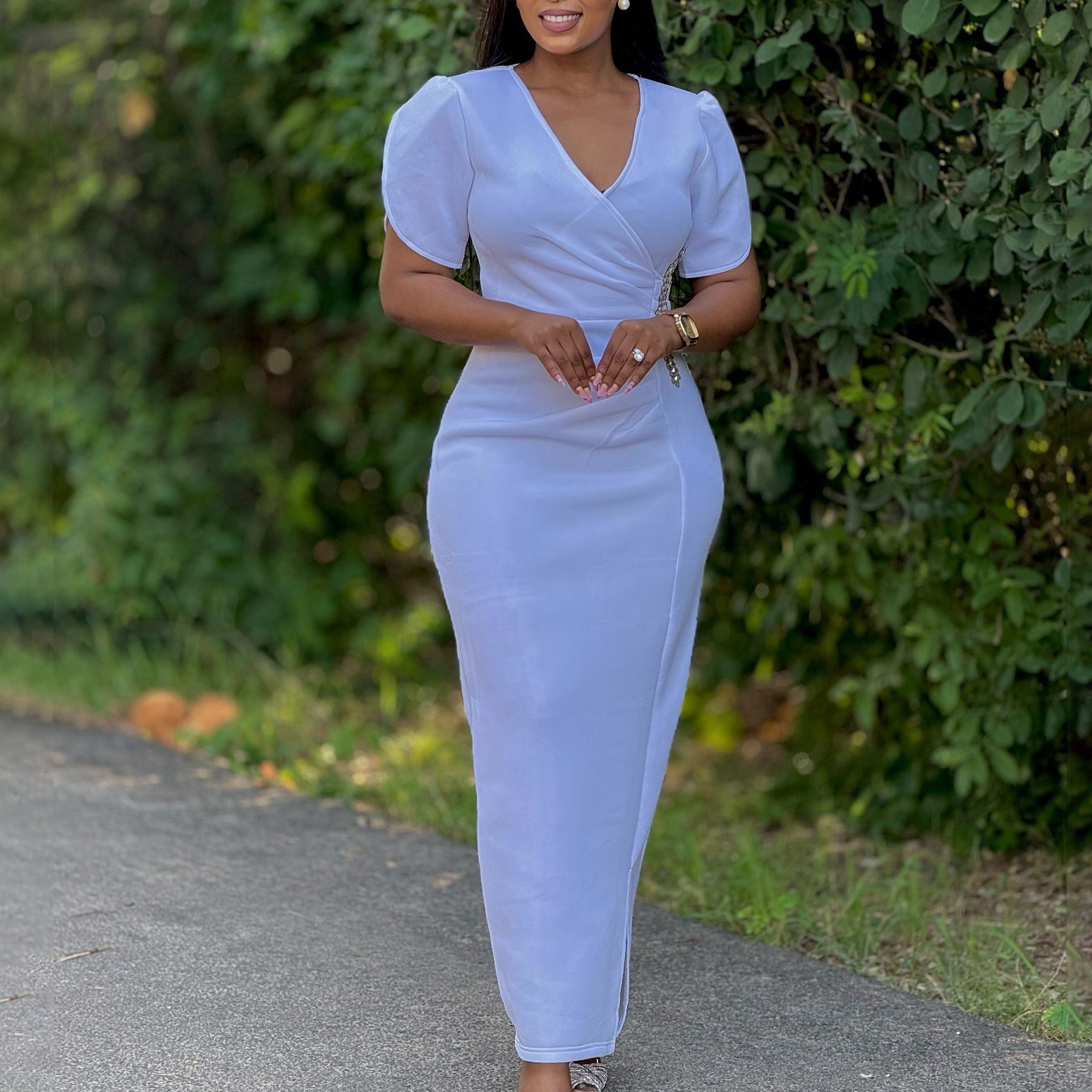 Women's Chic Fashion V-Neck Beaded African Formal Party Dress 4