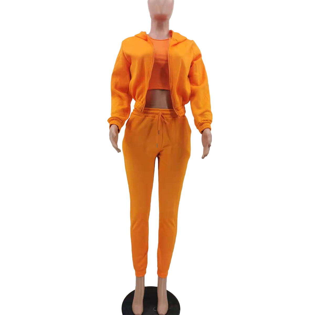 Winter Orange Thick Hooded Three Piece Pants Tracksuit