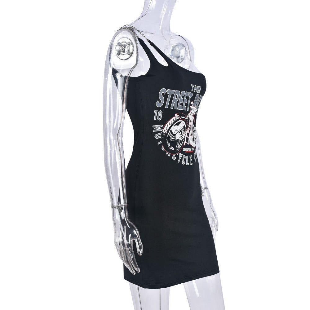 Women Retro Sexy One Shoulder Suspender Backless Bodycon Dress 10