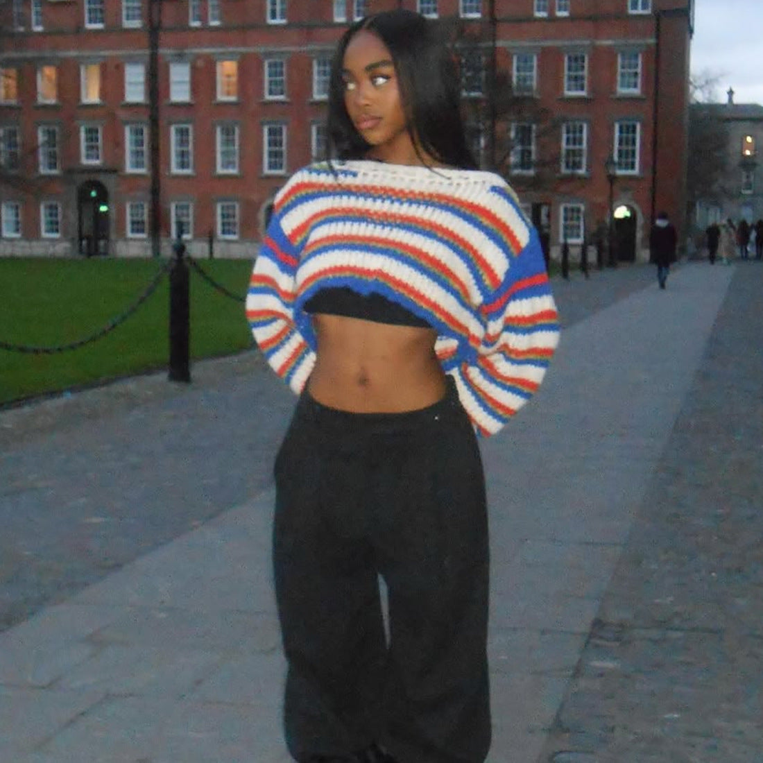 Women Fall/Winter Long Puff Sleeve Striped Sweater 7