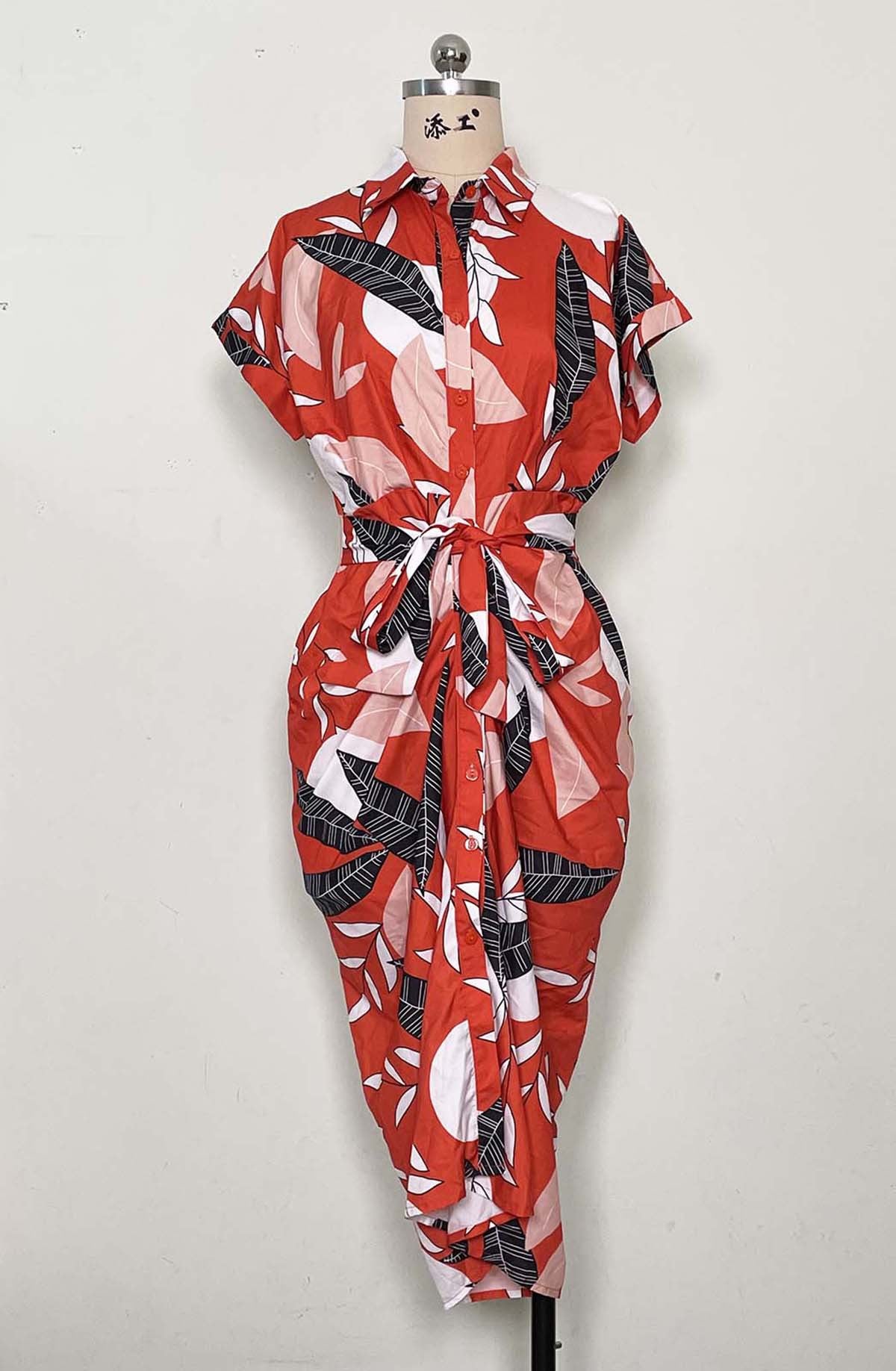 Women's Summer Printed Slim Single-Breasted Casual Shirt Dress 16