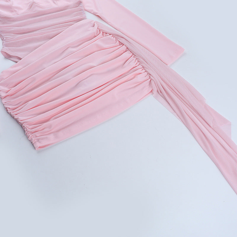 Women hollow mesh ribbon long-sleeved bodycon dress 13